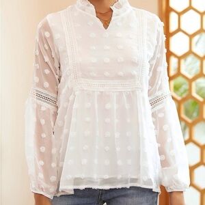Swiss dot long sleeve blouse Large